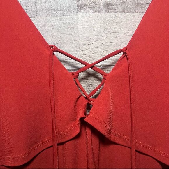 Lulus Rust Orange Lace Up Cape Backless Bodysuit - Picture 9 of 11